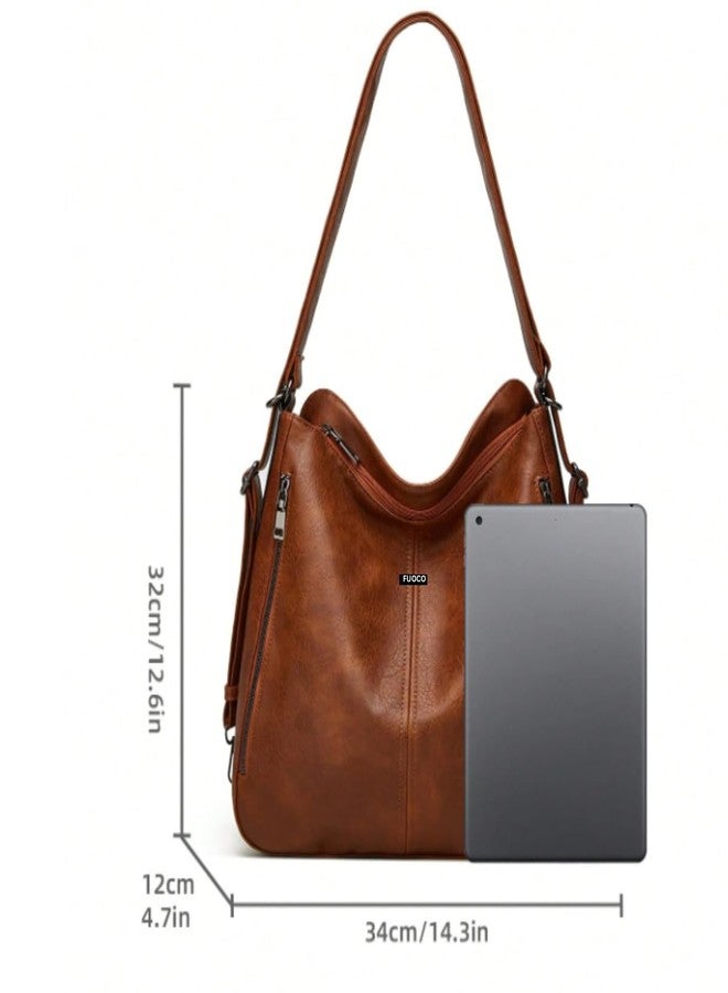 FUOCO Premium PU Faux Leather Handbags, Convertible 2 in 1 Hobo Large Shoulder Bag for Women, Office and Travel Tote Big Purse for Ladies with Long Strap - Image 5