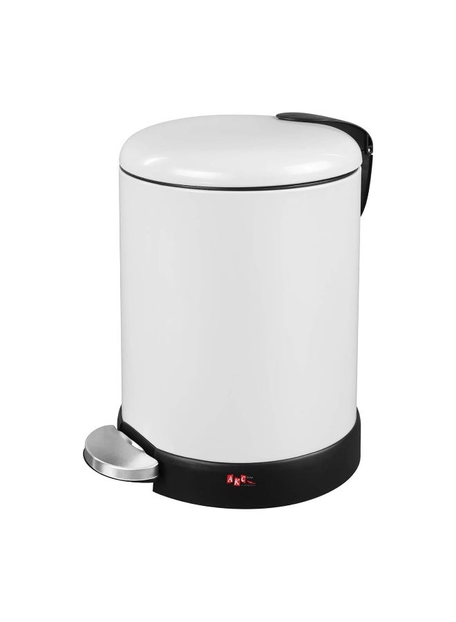 AKC 5L Stainless Steel Pedal Trash Can - Modern White Powder-Coated Waste Bin with Slow-Close Lid for Kitchen & Office - Image 1