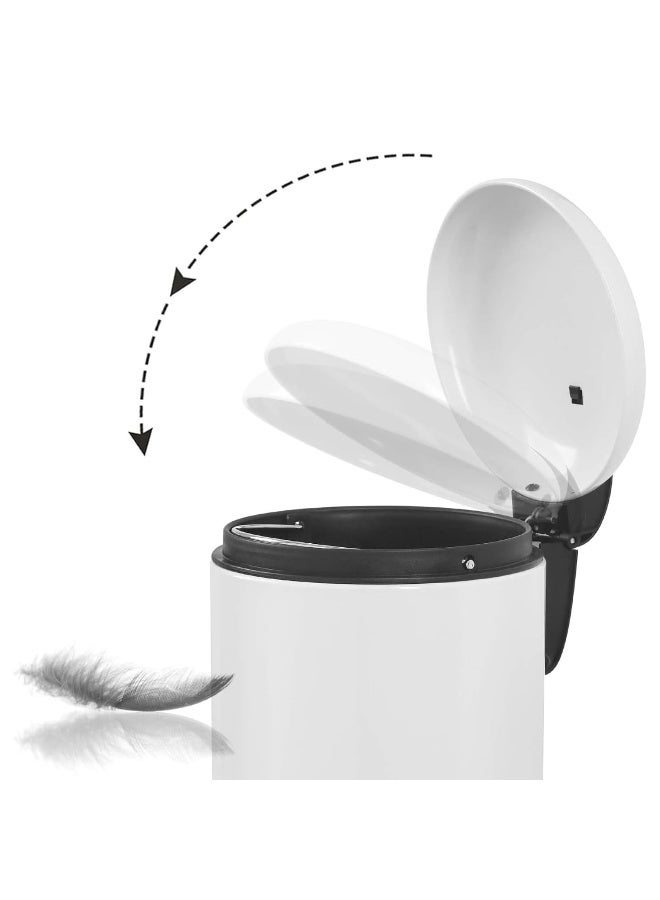 AKC 5L Stainless Steel Pedal Trash Can - Modern White Powder-Coated Waste Bin with Slow-Close Lid for Kitchen & Office - Image 4