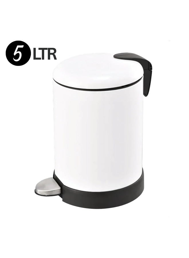 AKC 5L Stainless Steel Pedal Trash Can - Modern White Powder-Coated Waste Bin with Slow-Close Lid for Kitchen & Office - Image 3