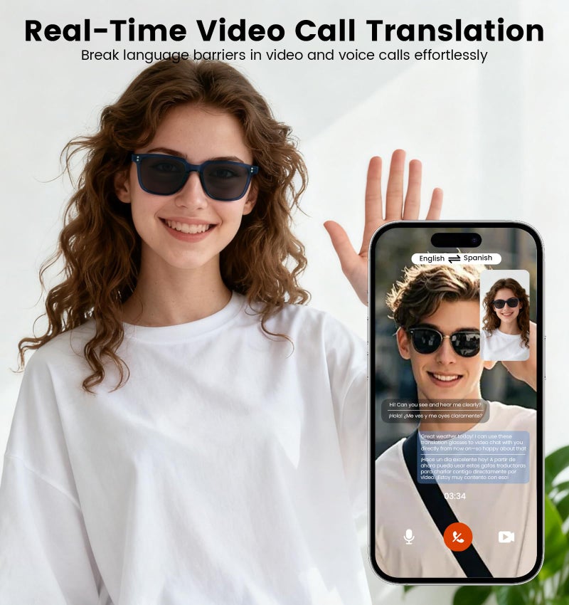 Jacuate AI Translation Smart Glasses with Chat GPT for Men& Women, Bluetooth 5.4 Sunglasses with Translator 100 Languages& Accents,Multifunctional Outdoor UV Protection Glasses for Travel Trade Business-Gray - Image 3