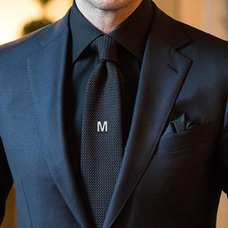 AMITER Men Tie Tack Initial Gold/Silver Tie Pin with Chain Clips for Necktie, Bow Tie & Hat - Image 4