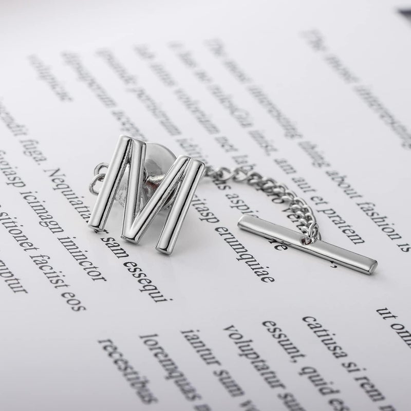 AMITER Men Tie Tack Initial Gold/Silver Tie Pin with Chain Clips for Necktie, Bow Tie & Hat - Image 5