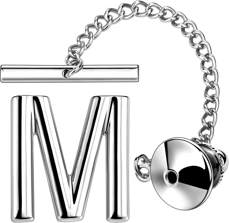 AMITER Men Tie Tack Initial Gold/Silver Tie Pin with Chain Clips for Necktie, Bow Tie & Hat - Image 1