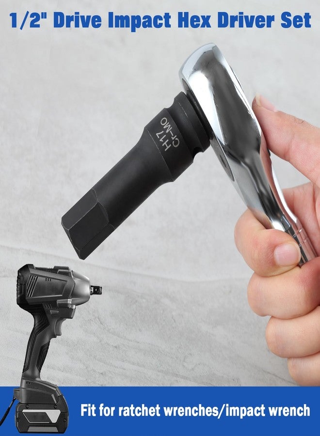 طقم مفكات ألين صدمية من ليونتول، 8 قطع، طقم مفكات سداسية صدمية بقطر 1/2 بوصة، طقم مفكات سداسية مترية H5-H19، طقم مفكات مفتاح ألين مطول، محول صدمات للبناء من قطعة واحدة مصنوع من فولاذ الكروم والموليبدينوم، جراب متضمن - Image 3