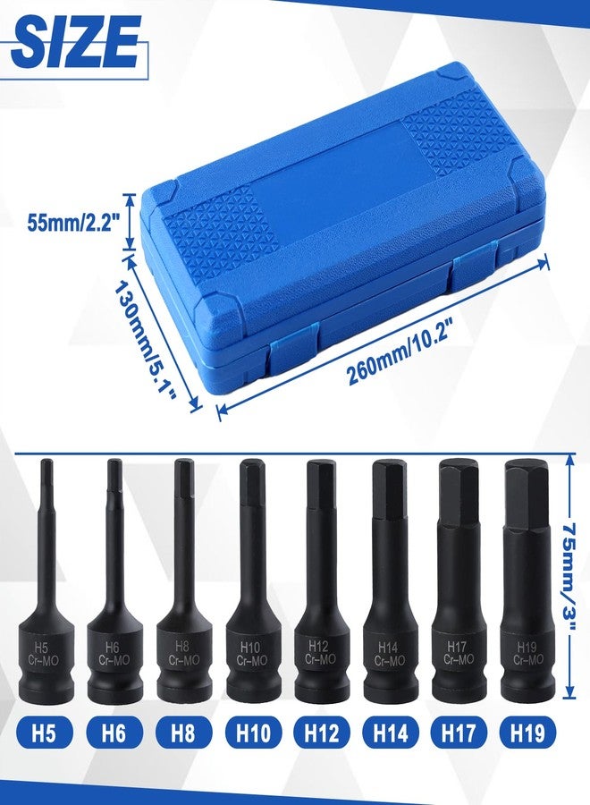 طقم مفكات ألين صدمية من ليونتول، 8 قطع، طقم مفكات سداسية صدمية بقطر 1/2 بوصة، طقم مفكات سداسية مترية H5-H19، طقم مفكات مفتاح ألين مطول، محول صدمات للبناء من قطعة واحدة مصنوع من فولاذ الكروم والموليبدينوم، جراب متضمن - Image 5