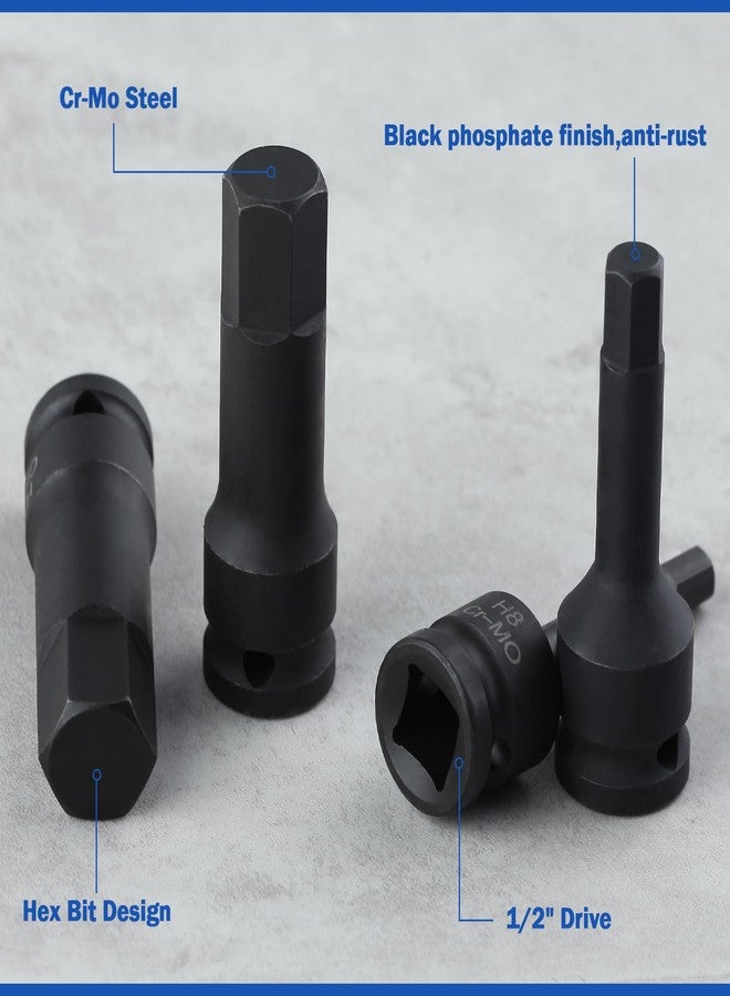 طقم مفكات ألين صدمية من ليونتول، 8 قطع، طقم مفكات سداسية صدمية بقطر 1/2 بوصة، طقم مفكات سداسية مترية H5-H19، طقم مفكات مفتاح ألين مطول، محول صدمات للبناء من قطعة واحدة مصنوع من فولاذ الكروم والموليبدينوم، جراب متضمن - Image 2