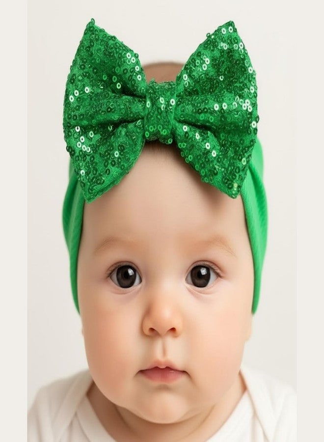 ANNACREATIONS ANNA CREATIONS 3 Pcs Baby Sequin Bow Headbands – Soft Stretchy Turban Style Hairbands for Newborns & Infants – Sparkly Blue, Orange, and Green Bows – Adorable Fashion Accessories for Baby Girls - Image 5