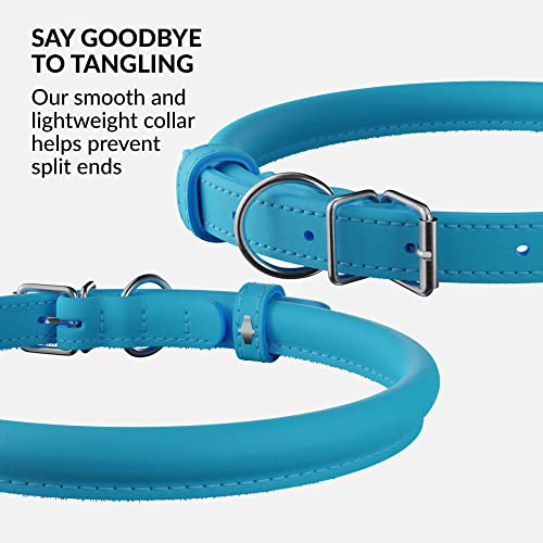 CollarDirect Rolled Leather Dog Collar, Soft Padded Round Puppy Collar, Handmade Genuine Leather Collar Dog Small Large Cat Collars 13 Colors (18-22 Inch, Light Blue Smooth) - Image 2
