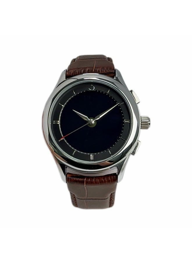 Analogue and digital dual-display round dial watch with brown leather strap and black dial Minimalist and fashionable style watch WW-22SBL-ZS Dawn Clock