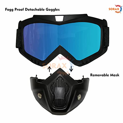 SORAX 3 in 1 Detachable Mask with Foam face shield Protective Goggles for Bike Scooter Motorcycle (Blue) - Image 3