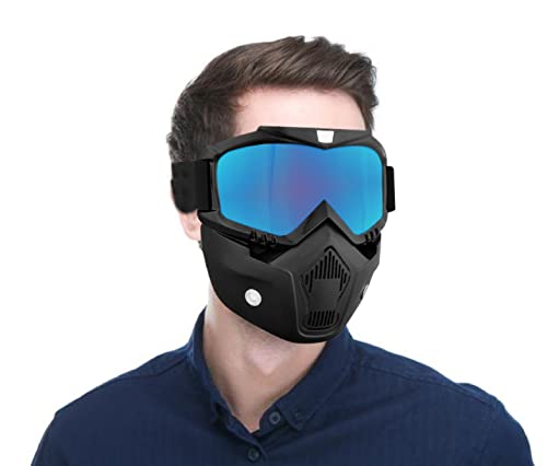 SORAX 3 in 1 Detachable Mask with Foam face shield Protective Goggles for Bike Scooter Motorcycle (Blue) - Image 1