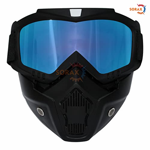 SORAX 3 in 1 Detachable Mask with Foam face shield Protective Goggles for Bike Scooter Motorcycle (Blue) - Image 2