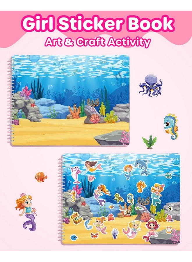 D-FantiX Girl's Sticker Book for Kids, Unicorn Mermaid Flower Fairy Animal 12 Unique Scenes and 500+ Stickers, Toddler Airplane Travel Road Trip Essentials Activity Book, Arts & Craft Gift for Age 3-8 - Image 2