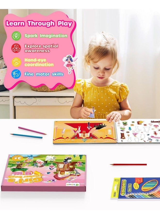 D-FantiX Girl's Sticker Book for Kids, Unicorn Mermaid Flower Fairy Animal 12 Unique Scenes and 500+ Stickers, Toddler Airplane Travel Road Trip Essentials Activity Book, Arts & Craft Gift for Age 3-8 - Image 3