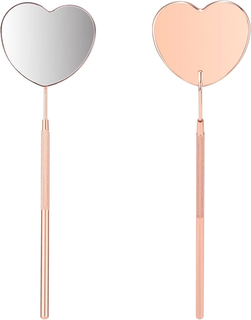 2.2inch Lovely Lash Mirror, Heart Shaped Detachable Stainless Steel Eyelash Mirror, Lash Mirror for Eyelash Extensions, Lash Extension Supplies and Tool for Lash Techs, Rose Gold