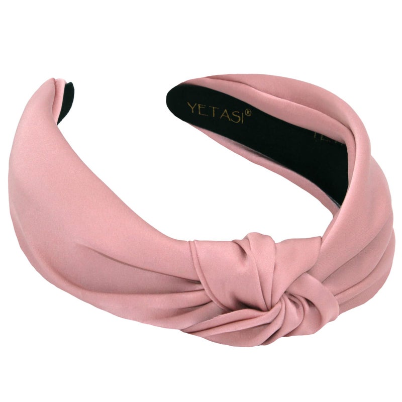YETASI Headbands for Women Dusty Pink Satin Knotted Headband Made of Silk Quality Satin Fabric Fashion Designer Top Knot Head band