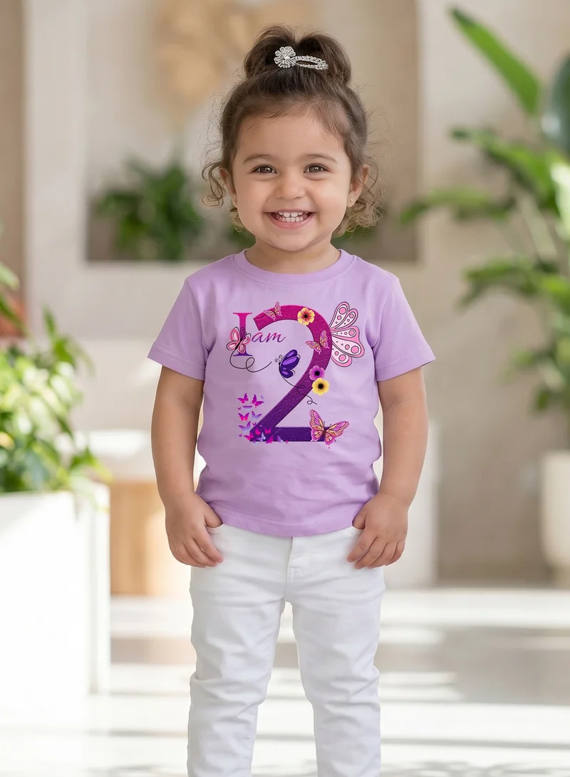 Funkaar Funkaar Birthday Girl, 2nd Year Butterfly Birthday Graphic Print T-Shirt