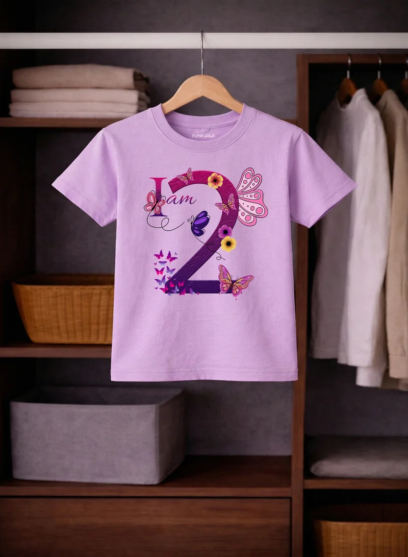 Funkaar Funkaar Birthday Girl, 2nd Year Butterfly Birthday Graphic Print T-Shirt