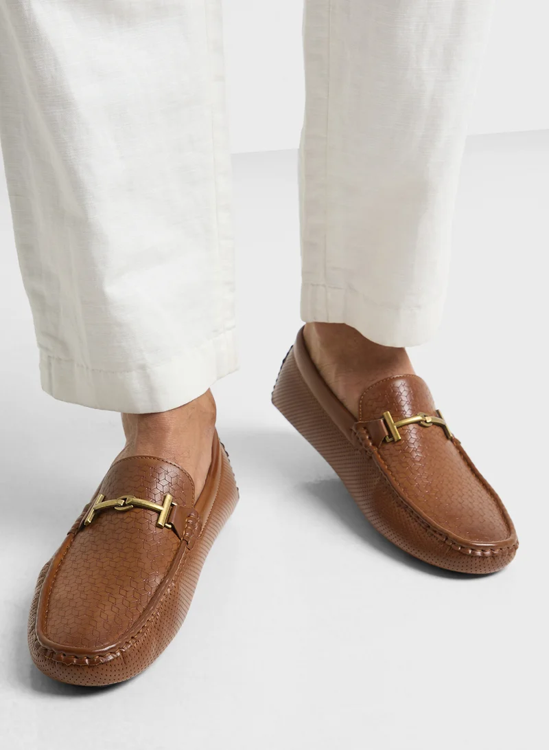 Robert Wood Trim Detail Textuted Loafers