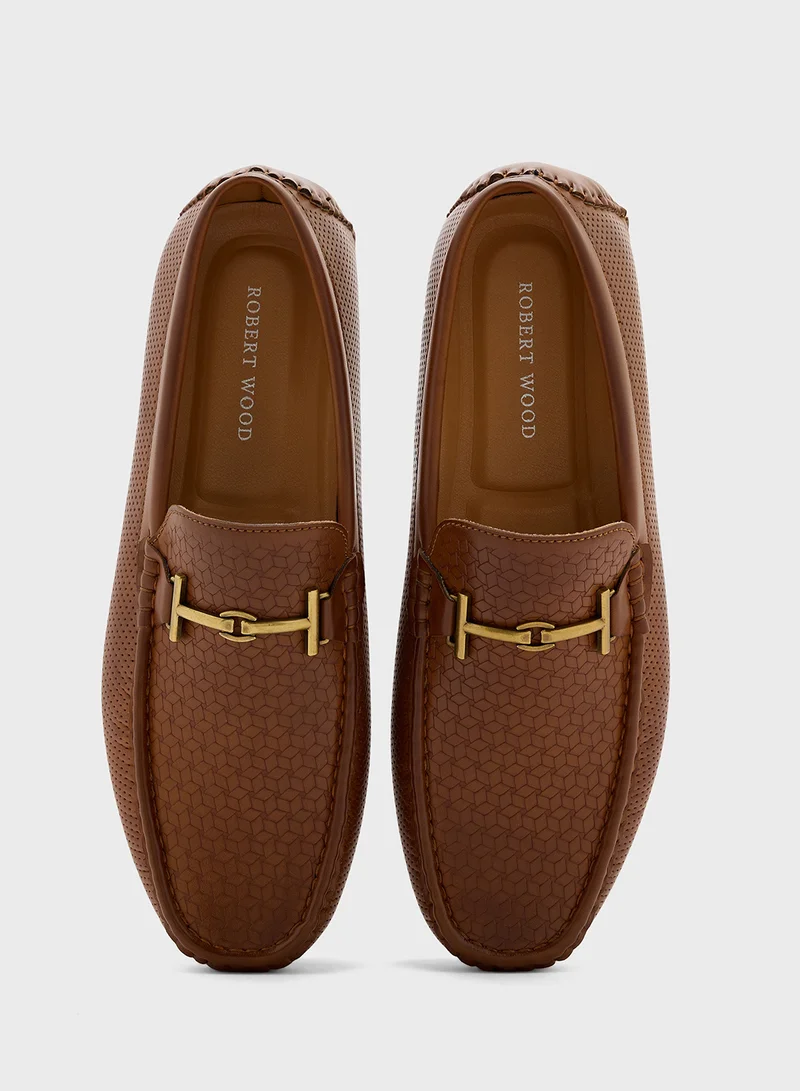 Robert Wood Trim Detail Textuted Loafers