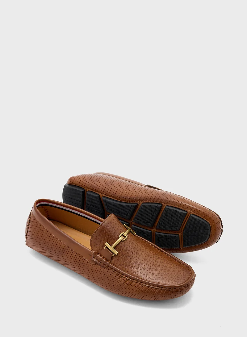 Robert Wood Trim Detail Textuted Loafers