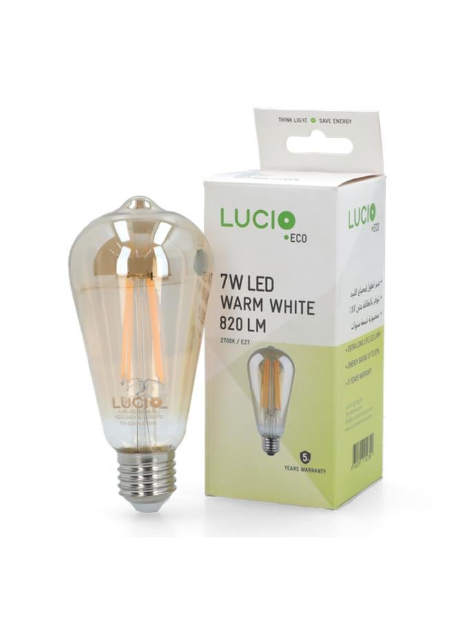 Lucio Eco 7W 2700K 820LM E27 Filament LED Bulb Warm White L-BL-0210-7W-G - Image 2