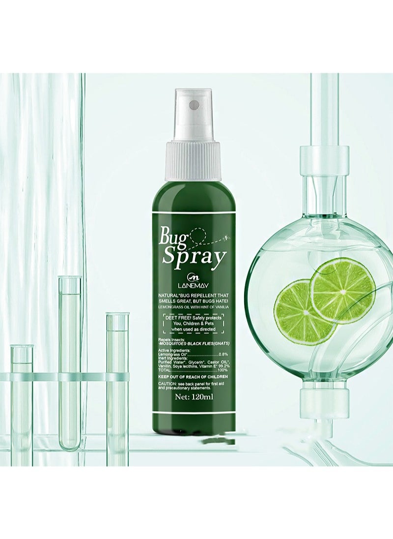 Natural Mosquito Repellent Spray, Bug Spray，Time-Release Plant-Based Actives, Non-Greasy, No Stains（60ml）