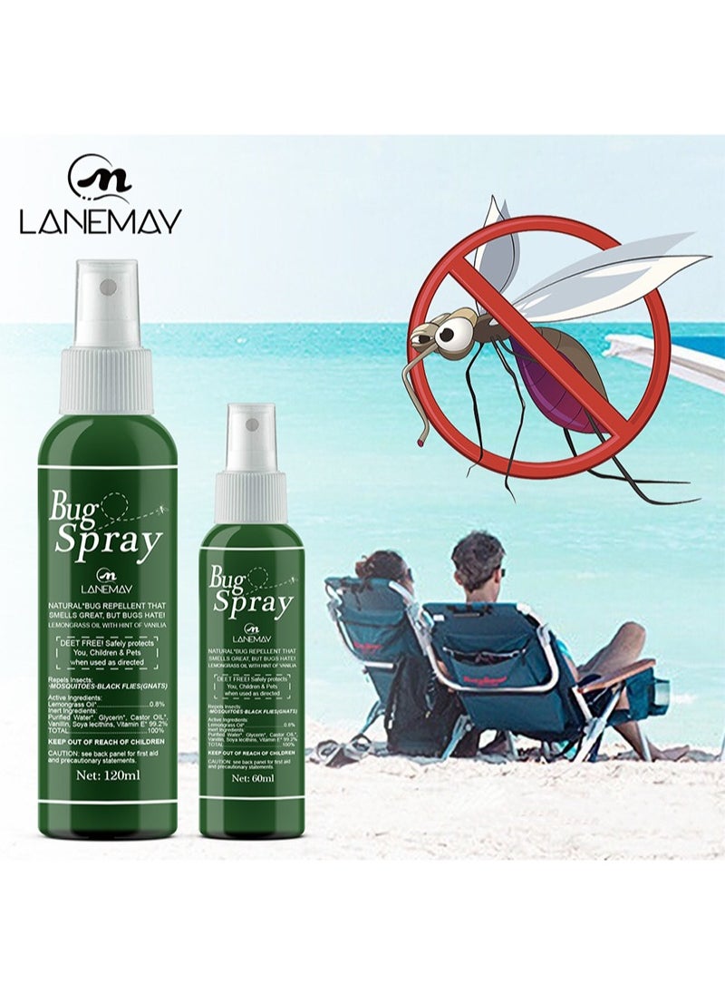 Natural Mosquito Repellent Spray, Bug Spray，Time-Release Plant-Based Actives, Non-Greasy, No Stains（60ml）