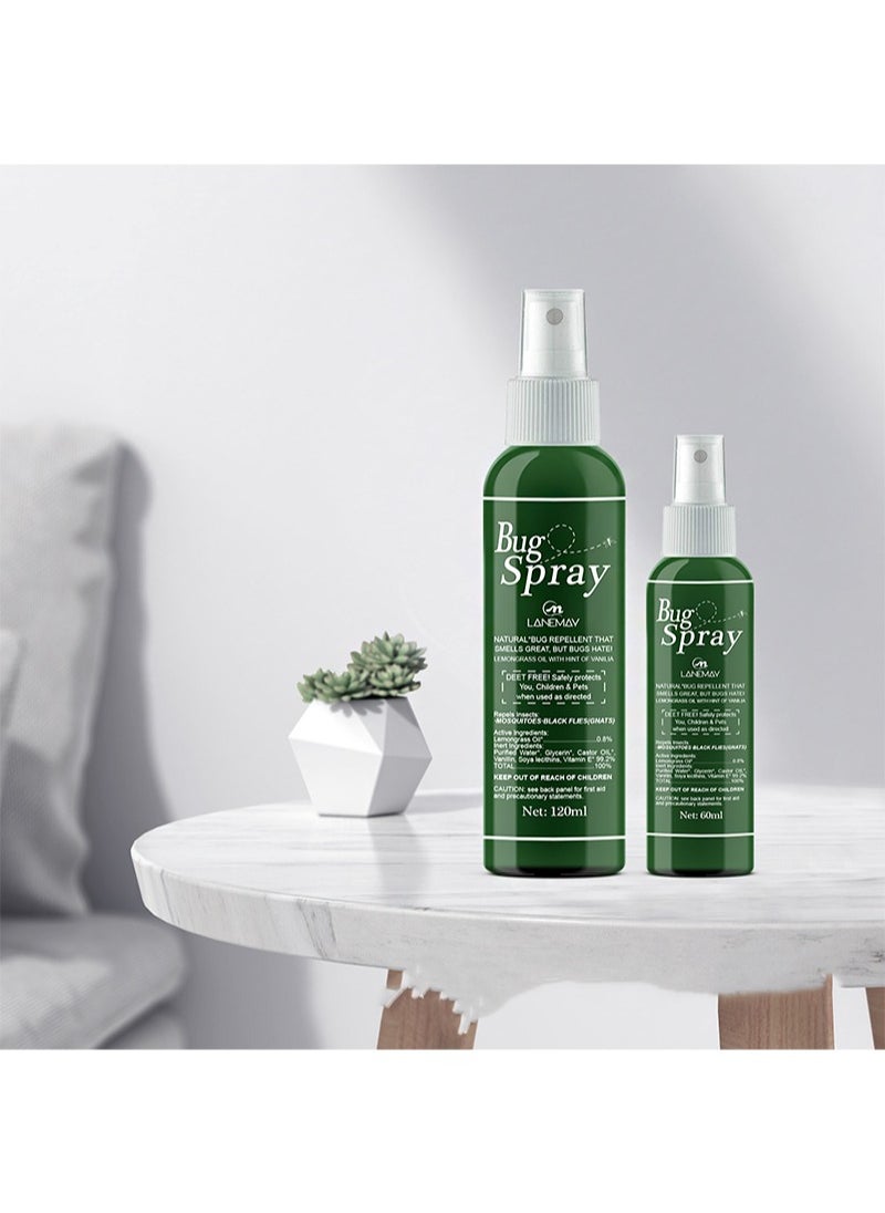 Natural Mosquito Repellent Spray, Bug Spray，Time-Release Plant-Based Actives, Non-Greasy, No Stains（60ml）
