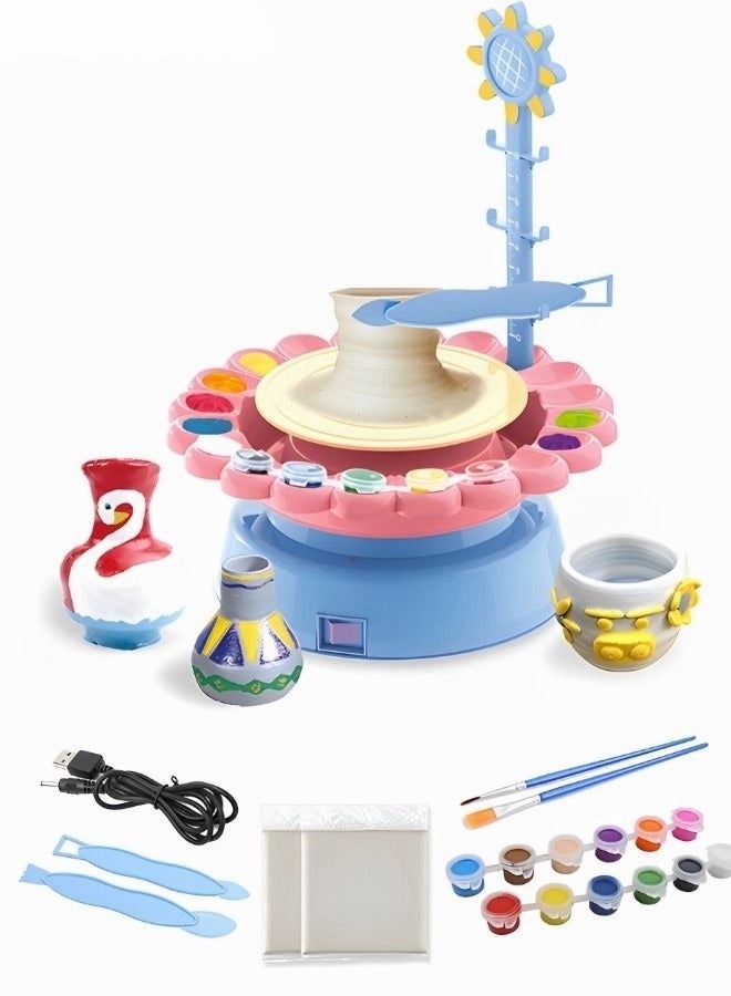 MIXDE Sunflower Pottery Wheel Art Crafts,Kids Pottery Wheel Kit and Painting Kit for Beginners with Sculpting Clay,Air Dry Natural Clay,Modelling Clay Kit for Kids DIY Pottery,Children Handmade Toys  - Image 1