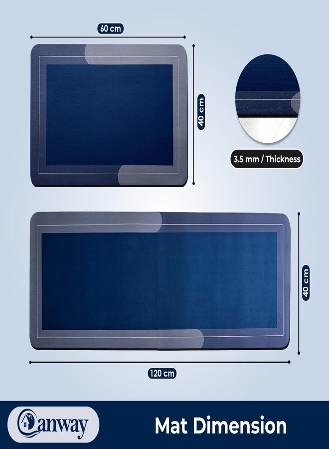 CANWAY Rectangular Kitchen Mat Set of 2 (40×60 & 120×40 cm) - Water Absorbing, Anti-Slip, Waterproof, Washable Floor Mats for Home, Cooking Area & Sink Runner, Blue - Image 2