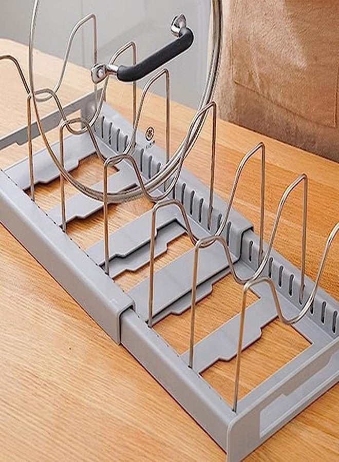 UTRIORIX Pot Rack Pan Holder Rack Kitchen Adaptable Pot Stand Kitchen For Pots And Pans Lid With 7 Easily Adjustable Compartments (White) - Image 4