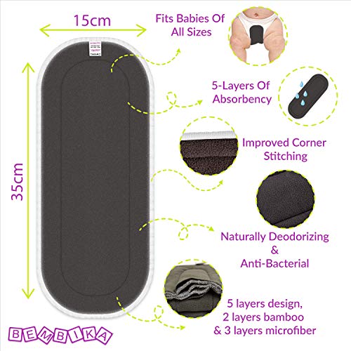 Bembika 5 Layer Bamboo Charcoal Inserts Liners Natures Cloth Diaper Liner, Wetfree Reusable Washable Cotton Diaper Nappy Inserts for Baby Cloth Diapers (Set of 10) - Image 3