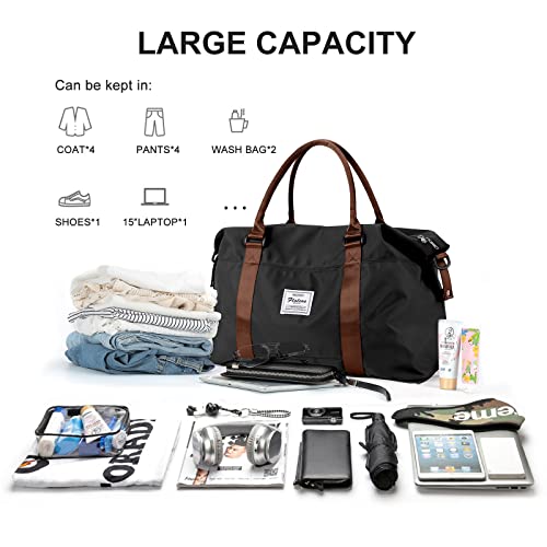 BJLFS Womens travel bags, weekender carry on for women, sports Gym Bag, workout duffel bag, overnight shoulder Bag fit 15.6 inch Laptop (Large, Black) - Image 3