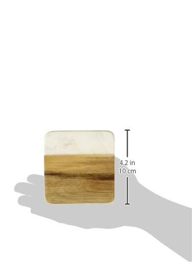 Twine Marble and Acacia Coasters, Modern Square Coasters, Acacia Wood, Marble, Protect Tables and Surfaces, Set of 4 - Image 3