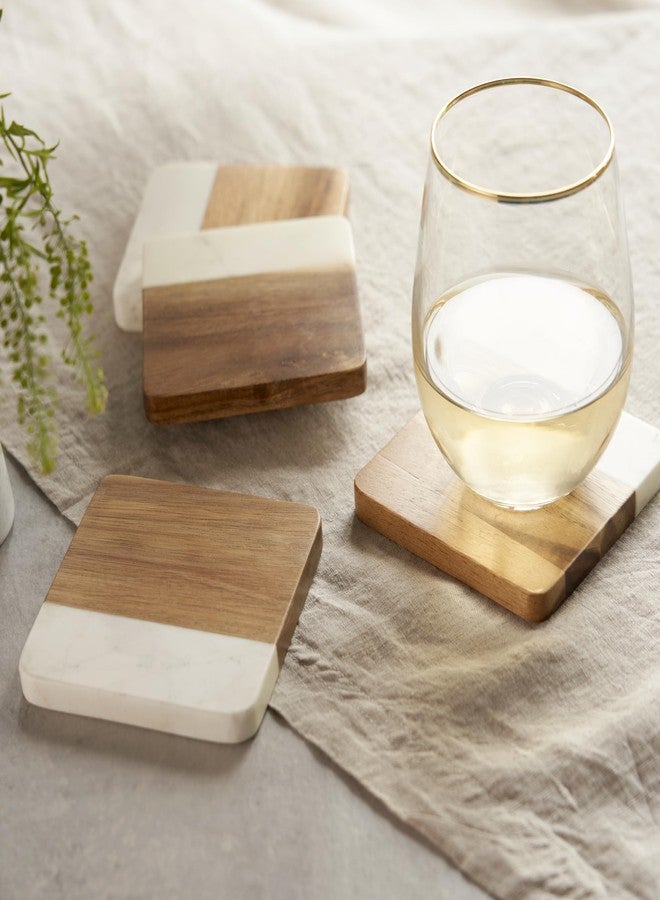 Twine Marble and Acacia Coasters, Modern Square Coasters, Acacia Wood, Marble, Protect Tables and Surfaces, Set of 4 - Image 5