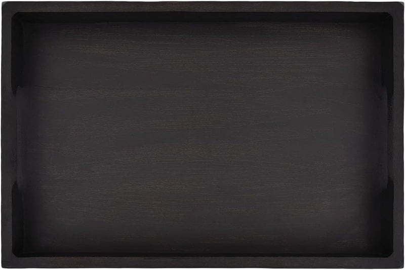 EDHAS Acacia Wood Rectangle Black Serving Tray for Breakfast Dinner Drinks Kitchen Dining Living Bathroom with Handle 15 x 10 x 16 - Image 3