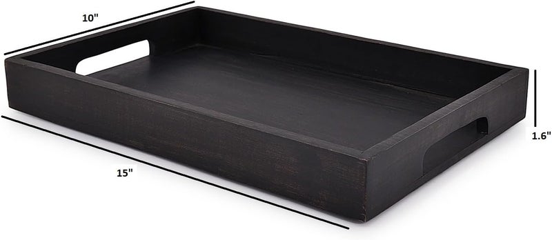 EDHAS Acacia Wood Rectangle Black Serving Tray for Breakfast Dinner Drinks Kitchen Dining Living Bathroom with Handle 15 x 10 x 16 - Image 5
