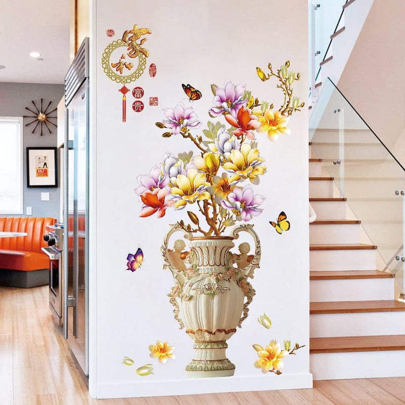 Supzone Chinese Style Vase Wall Sticker Gold Peony Flower Wall Decal Flying Butterflies Wall Decor DIY Vinyl Mural Art for Bedroom Living Room Offices Wall Decoration - Image 4