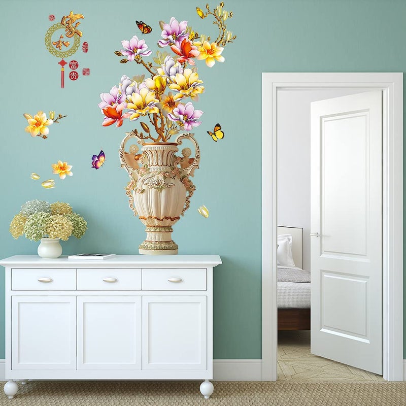 Supzone Chinese Style Vase Wall Sticker Gold Peony Flower Wall Decal Flying Butterflies Wall Decor DIY Vinyl Mural Art for Bedroom Living Room Offices Wall Decoration - Image 5