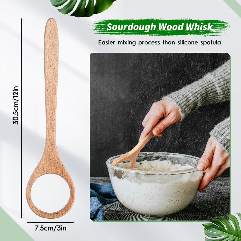 FoldTier 12 Inch Wooden Danish Dough Whisk Sourdough Whisk Dough Mixer Bread Whisking Tool for Mixing Sourdough Bread Baking Supplies for Pastries, Egg, Pizza(1 Pcs) - Image 2