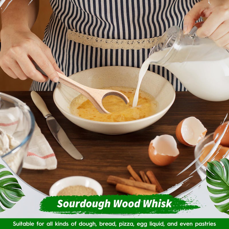 FoldTier 12 Inch Wooden Danish Dough Whisk Sourdough Whisk Dough Mixer Bread Whisking Tool for Mixing Sourdough Bread Baking Supplies for Pastries, Egg, Pizza(1 Pcs) - Image 3