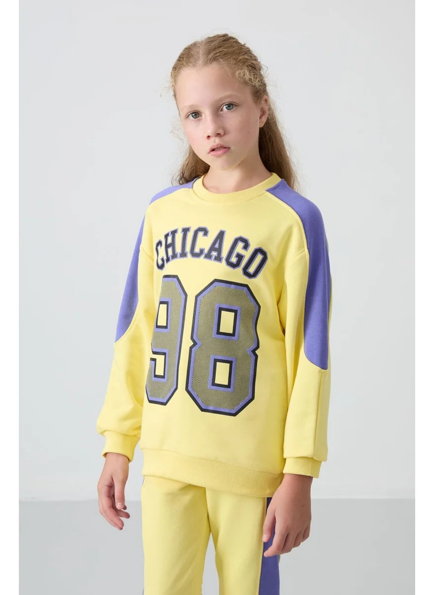 Tommy Life Yellow Cotton Fluffy Soft Texture Standard Fit Printed Girls Tracksuit - 75170