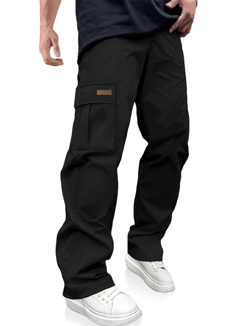 PLEPAN Men's Casual Cargo Pants Drawstring Hiking Workout Tactical Joggers Sweatpants for Men with Pockets Black XX-Large - Image 1