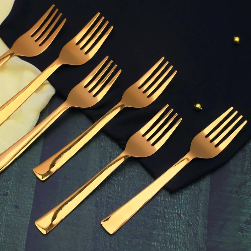 Parage 6 Pieces Stainless Steel Golden Forks Set 16 cm Long Premium Forks Cutlery for Home Kitchen Luxury Dining Tableware Gift for House Warming6 Gold Dinner Forks - Image 1