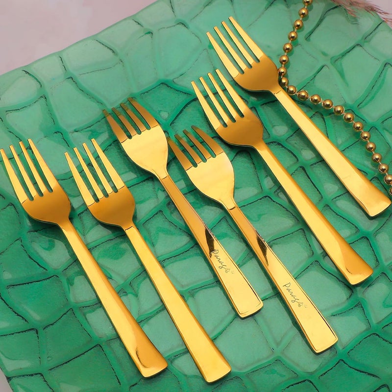 Parage 6 Pieces Stainless Steel Golden Forks Set 16 cm Long Premium Forks Cutlery for Home Kitchen Luxury Dining Tableware Gift for House Warming6 Gold Dinner Forks - Image 2