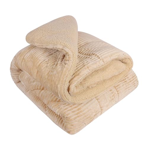 Nivasam Plush Luxury Ultra Soft Crystal Velvet Winter Blanket 1 Faux Fur Sherpa Quilt King Size Fluffy Furry Comforter Razai Ideal for Heavy Winters (Beige, Single, Pencil) - Image 1