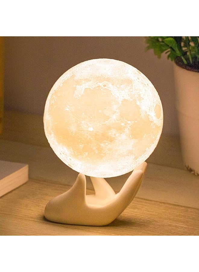 The Bros 3D Moon Lamp with Ceramic Base,Levitating Moon Lamp for Room Home Decor,LED Night Light,Mood Lighting with Touch Control Brightness,Rechargeable Night Light for Teen Girls Boys(8CM,White Light) - Image 1