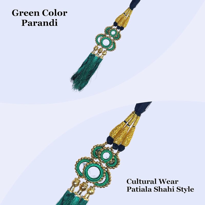 AHS Hair Accessory Braid Tassles Hair Extension Choti Women's Patiala Shahi Paranda Parandi Traditional (Parandi Green Mirror) - Image 4